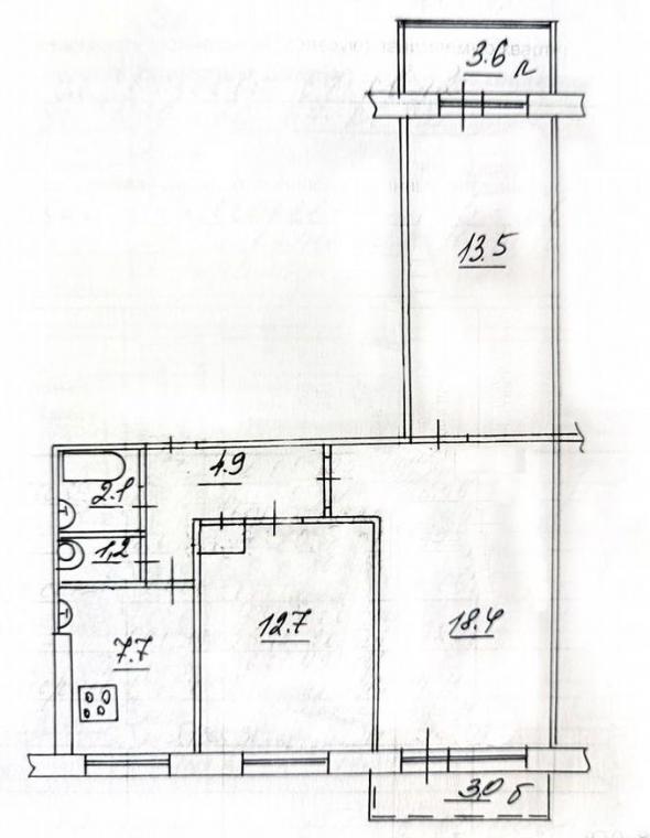 3-к. квартира, 61 м<sup>2</sup>